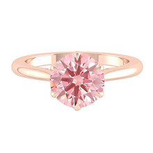 Load image into Gallery viewer, Pink Round Diamond Engagement Ring with Cathedral Solitaire Gold Platinum band Philippines