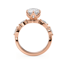 Load image into Gallery viewer, Constance Petal Round Engagement Ring with Lab or Natural Diamond and marquise accents in Gold or Platinum
Lucce, Manila, Philippines
