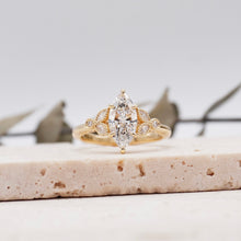 Load image into Gallery viewer, Marquise Diamond Engagement Rig with Marquise and Round cut and milgrain accent Band in Gold or Platinum, Manila, Philippines
