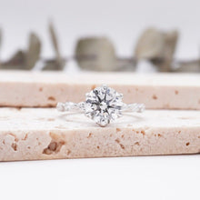 Load image into Gallery viewer, Round Diamond Engagement Ring with Marquise and Round Accent Band with Petal Prong in Gold or Platinum, Manila Philippines