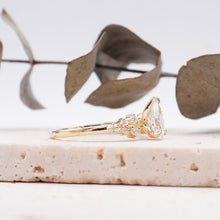 Load image into Gallery viewer, Pear Diamond Cluster Engagement ring with Petal Prongs in Gold or Platinum, Manila Philippines