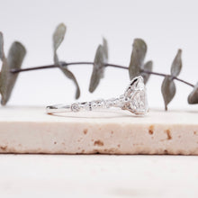 Load image into Gallery viewer, Pear Diamond Engagement Ring with Marquise and Round Accent Band with Petal Prong in Gold or Platinum, Manila Philippines