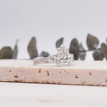 Load image into Gallery viewer, Pear Trio Diamond Engagement Ring with Pave Twisting Gold Platinum band Philippines