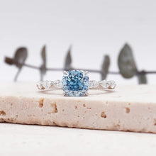 Load image into Gallery viewer, Blue Cushion Diamond Engagement Ring with Marquise and Round Accent Band with Petal Prong in Gold or Platinum, Manila Philippines