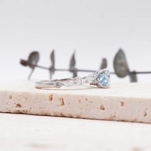 Load image into Gallery viewer, Blue Cushion Diamond Engagement Ring with Marquise and Round Accent Band with Petal Prong in Gold or Platinum, Manila Philippines