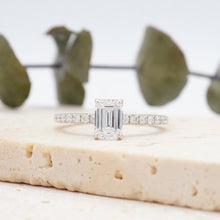 Load image into Gallery viewer, Emerald Diamond Engagement ring with  Pave Gold or Platinum band and petals Manila Philippines