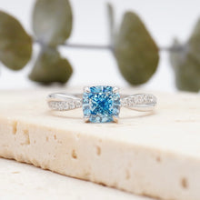 Load image into Gallery viewer, Cushion Blue Diamond Engagement Ring Wedding Rings Band Gold Jewelry Moissanite Manila Philippines