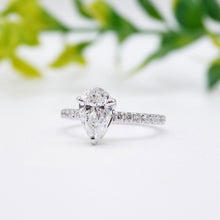 Load image into Gallery viewer, Pear Diamond Engagement ring with Halo and Pave Gold or Platinum band and petals Manila Philippines