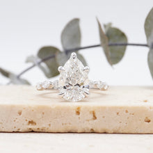 Load image into Gallery viewer, Pear Diamond Engagement Ring with Marquise and Round Accent Band with Petal Prong in Gold or Platinum, Manila Philippines