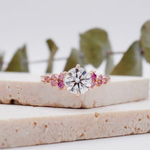 Load image into Gallery viewer, Round Pink Diamond Cluster Engagement ring with Petal Prongs in Gold or Platinum, Manila Philippines
