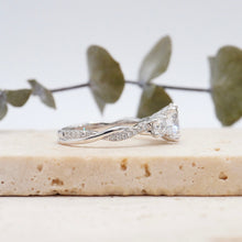 Load image into Gallery viewer, Trio Diamond Engagement Ring with Pave Twisting Gold Platinum band Philippines