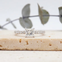 Load image into Gallery viewer, Princess Diamond Engagement ring with  Pave Gold or Platinum band and petals Manila Philippines
