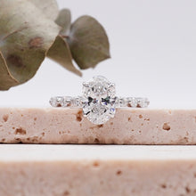 Load image into Gallery viewer, Oval Diamond Engagement Ring with Marquise and Round Accent Band with Petal Prong in Gold or Platinum, Manila Philippines