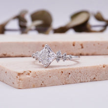 Load image into Gallery viewer, Princess Diamond Cluster Engagement ring with Petal Prongs in Gold or Platinum, Manila Philippines