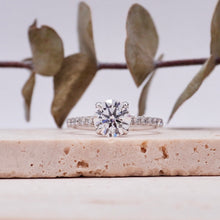 Load image into Gallery viewer, Round Diamond Engagement ring with Halo and Pave Gold or Platinum band and petals Manila Philippines