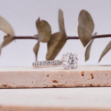 Load image into Gallery viewer, Round Diamond Engagement ring with Halo and Pave Gold or Platinum band and petals Manila Philippines