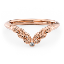 Load image into Gallery viewer, LUCCE Chevron Carved Leaves with Round Diamond Wedding Ring in Gold or Platinum