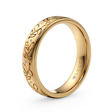 Load image into Gallery viewer, LUCCE Carved Wedding Band with Round Diamonds in Gold or Platinum