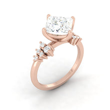 Load image into Gallery viewer, Princess Diamond Cluster Engagement ring with Petal Prongs in Gold or Platinum, Manila Philippines