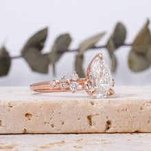 Load image into Gallery viewer, Pear Diamond Cluster Engagement ring with Petal Prongs in Gold or Platinum, Manila Philippines