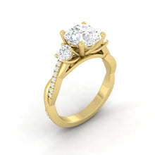 Load image into Gallery viewer, Trio Diamond Engagement Ring with Pave Twisting Gold Platinum band Philippines
