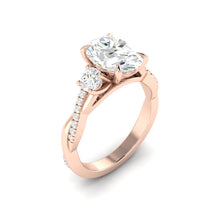 Load image into Gallery viewer, Oval Trio Diamond Engagement Ring with Pave Twisting Gold Platinum band Philippines