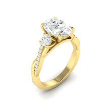 Load image into Gallery viewer, Oval Trio Diamond Engagement Ring with Pave Twisting Gold Platinum band Philippines
