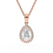 Load image into Gallery viewer, LUCCE Pear cut Diamond necklace with Halo Pendant Necklace in Gold or Platinum