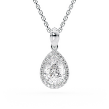 Load image into Gallery viewer, LUCCE Pear cut Diamond necklace with Halo Pendant Necklace in Gold or Platinum