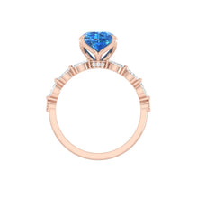 Load image into Gallery viewer, Blue Cushion Diamond Engagement Ring with Marquise and Round Accent Band with Petal Prong in Gold or Platinum, Manila Philippines