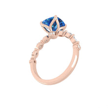 Load image into Gallery viewer, Blue Cushion Diamond Engagement Ring with Marquise and Round Accent Band with Petal Prong in Gold or Platinum, Manila Philippines
