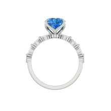 Load image into Gallery viewer, Blue Cushion Diamond Engagement Ring with Marquise and Round Accent Band with Petal Prong in Gold or Platinum, Manila Philippines