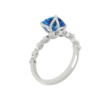 Load image into Gallery viewer, Blue Cushion Diamond Engagement Ring with Marquise and Round Accent Band with Petal Prong in Gold or Platinum, Manila Philippines