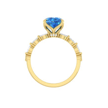Load image into Gallery viewer, Blue Cushion Diamond Engagement Ring with Marquise and Round Accent Band with Petal Prong in Gold or Platinum, Manila Philippines