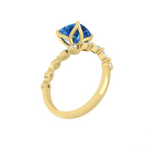 Load image into Gallery viewer, Blue Cushion Diamond Engagement Ring with Marquise and Round Accent Band with Petal Prong in Gold or Platinum, Manila Philippines