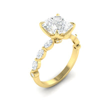 Load image into Gallery viewer, Cushion Diamond Engagement Ring with Marquise and Round Accent Band with Petal Prong in Gold or Platinum, Manila Philippines