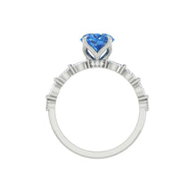 Load image into Gallery viewer, Blue Oval Diamond Engagement Ring with Marquise and Round Accent Band with Petal Prong in Gold or Platinum, Manila Philippines