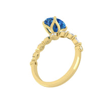 Load image into Gallery viewer, Blue Oval Diamond Engagement Ring with Marquise and Round Accent Band with Petal Prong in Gold or Platinum, Manila Philippines