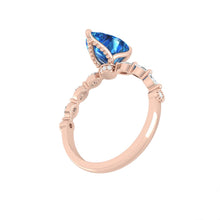 Load image into Gallery viewer, Blue Pear Diamond Engagement Ring with Marquise and Round Accent Band with Petal Prong in Gold or Platinum, Manila Philippines