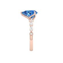 Load image into Gallery viewer, Blue Pear Diamond Engagement Ring with Marquise and Round Accent Band with Petal Prong in Gold or Platinum, Manila Philippines