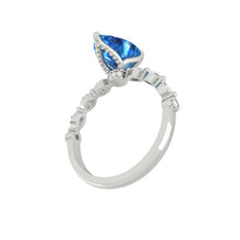 Load image into Gallery viewer, Blue Pear Diamond Engagement Ring with Marquise and Round Accent Band with Petal Prong in Gold or Platinum, Manila Philippines