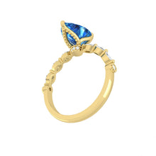 Load image into Gallery viewer, Blue Pear Diamond Engagement Ring with Marquise and Round Accent Band with Petal Prong in Gold or Platinum, Manila Philippines