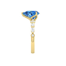 Load image into Gallery viewer, Blue Pear Diamond Engagement Ring with Marquise and Round Accent Band with Petal Prong in Gold or Platinum, Manila Philippines