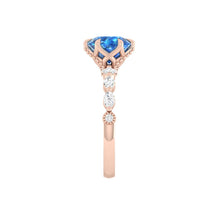 Load image into Gallery viewer, Blue Round Diamond Engagement Ring with Marquise and Round Accent Band with Petal Prong in Gold or Platinum, Manila Philippines
