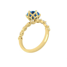Load image into Gallery viewer, Blue Round Diamond Engagement Ring with Marquise and Round Accent Band with Petal Prong in Gold or Platinum, Manila Philippines
