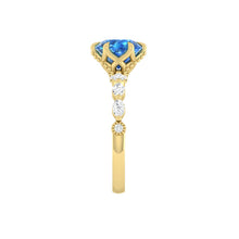 Load image into Gallery viewer, Blue Round Diamond Engagement Ring with Marquise and Round Accent Band with Petal Prong in Gold or Platinum, Manila Philippines