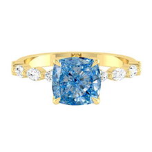 Load image into Gallery viewer, Blue Cushion Diamond Engagement Ring with Marquise and Round Accent Band with Petal Prong in Gold or Platinum, Manila Philippines