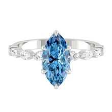 Load image into Gallery viewer, Blue Marquise Diamond Engagement Ring with Marquise and Round Accent Band with Petal Prong in Gold or Platinum, Manila Philippines