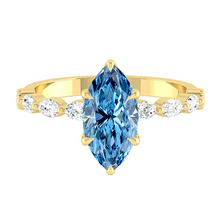 Load image into Gallery viewer, Blue Marquise Diamond Engagement Ring with Marquise and Round Accent Band with Petal Prong in Gold or Platinum, Manila Philippines