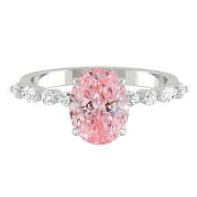 Load image into Gallery viewer, Pink Oval Diamond Engagement Ring with Marquise and Round Accent Band with Petal Prong in Gold or Platinum, Manila Philippines